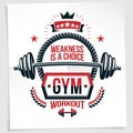 Bodybuilding motivation poster composed with barbell sport equip