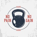 Bodybuilding t-shirt with weight and slogan - No pain no gain. Royalty Free Stock Photo