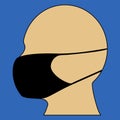 Man in black medical mask simple flat vector icon. Protection against viral infections and COVID-19 concept.