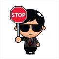 Bodyguard character vector design holding a cute stop sign