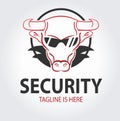 Bodyguard or safeguard logo concept with bull in sunglasses. Security company icon. Wild protection concept