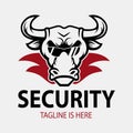 Bodyguard or safeguard logo concept with bull in sunglasses. Security company icon. Wild protection concept