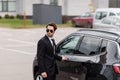 bodyguard in suit and sunglasses with Royalty Free Stock Photo