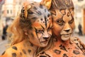 Bodypainted models in the street