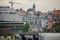 Boeblingen, Germany - July 2016 - Panoramic view of the city of Boblingen from the V8 HOTEL Motorworld Region Stuttgart.