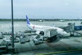 Boeing aircraft from Garuda Indonesia airline at Terminal 3 of Soekarno Hatta Airport, Jakarta.