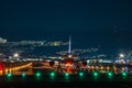 Boeing airplane taking off in the night