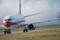 Boeing in airport Poznan Poland Royalty Free Stock Photo