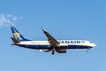 Boeing 737-8AS B738 Ryanair airline with registration EI-EBA, Irish flag.