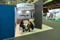 Boeing aviation and defence equipment company booth and logo at aerospace fair