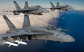 Boeing F / A-18E / F Super Hornet in flight above the clouds