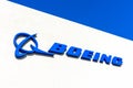 Boeing logo, sign on company office. The Boeing Company is an American multinational aerospace corporation. - Pleasanton,