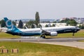 Boeing 737 MAX 9 passenger plane arriving at Le Bourget Airport. Paris, France - June 22, 2017 Royalty Free Stock Photo