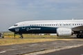 Boeing 737 MAX passenger plane towed towards the runway at the Paris Air Show. France - June 22, 2017 Royalty Free Stock Photo