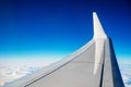 Boeing White Wing Over White Air Clouds And Clear Blue Sky. High quality photo Royalty Free Stock Photo