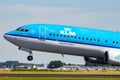 Boeing 737 pasenger plane from KLM Royal Dutch Airlines taking off from Amsterdam-Schiphol Airport. Amsterdam, The Netherlands -