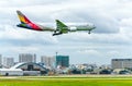 Boeing 777 passenger aircraft of Asiana Airlines is preparing to land at Tan Son Nhat International Airport Royalty Free Stock Photo