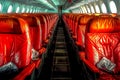 Boeing passenger seats. Passenger airplane interior. Royalty Free Stock Photo