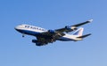 The Boeing-747 plane of Transaero airline comes in the land at the Sheremetyevo airport Royalty Free Stock Photo