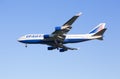 The Boeing-747 plane of Transaero airline sits down at the Sheremetyevo airport