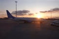 Boeing 737-800 of Pobeda lowcoster in Vnukovo international airport on the aero field in the evening Royalty Free Stock Photo