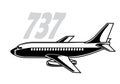 Boeing 737. Stylized drawing of a vintage passenger airliner.