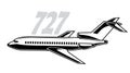 Boeing 727. Stylized drawing of a vintage passenger airliner.