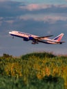 Boeing 777 Transaero Airlines take off from airport