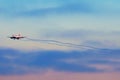 Boeing-737 Transaero, airport Pulkovo, Russia Saint-Peterburg 06 January 2015 Airplane sky sunset cloud vortexes Royalty Free Stock Photo