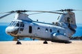 Boeing Vertol CH-46 Sea Knight of the United States Marine Corps landed on the beach at Coney Island in Brooklyn