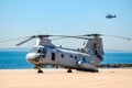 Boeing Vertol CH-46 Sea Knight of the United States Marine Corps landed on the beach at Coney Island in Brooklyn