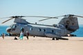 Boeing Vertol CH-46 Sea Knight of the United States Marine Corps landed on the beach at Coney Island in Brooklyn
