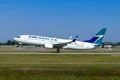 Montreal, Quebec, Canada - July 20, 2017: A Boeing 737-800 of Westjet takes off from Pierre Elliott Trudeau International Airport