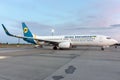 Boeing 737-800 (B738) of Ukraine International Airlines parking at Kyiv Boryspil Airport at sunset