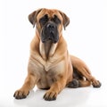 Boerboel dog close up portrait isolated on white background. Brave pet, loyal friend, Royalty Free Stock Photo