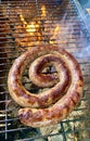 Boerewors Farmers Ring Sausage Sizzling On Braai Grill