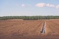 bog and the field on which the production is carried out in black peat mining - vintage film look