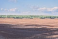 bog and the field on which the production is carried out in black peat mining - vintage film look