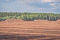 bog and the field on which the production is carried out in black peat mining - vintage film look