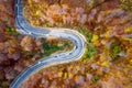 Bogata Forest, Romania, extreme curved road in autumn fall season