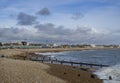 BOGNOR REGIS, SUSSEX, UK - March 14 2020: Landscape view from Bognor towards Felpham seafront, sunny spring day. Seaside