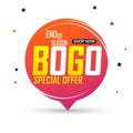 BOGO, sale banner design template, buy 1 get 1 free, discount speech bubble tag, end of season, special offer, vector illustration