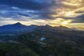 Aerial view of foggy Puncak with sunrise beam Royalty Free Stock Photo