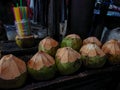 Bogor, Indonesia - March, 2023 : View of Coconut market snacks at Pasar Anyar, evening