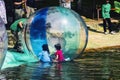 Bogor, West Java, Indonesia, May 2nd 2022. Big balloons that children use to play on the water. Air ball vehicle on water