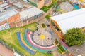 Bogota city aerial view school sports fields in Los Andes district