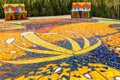 Bogota park with floor and benches with coloured mosaic