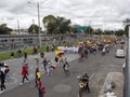 Big group of young protesters marching at north highway during colombian paro nacional marches