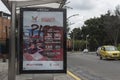 A break glass and a protest graffiti art in a bus stop during colombian paro nacional marches