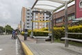 A bus stop damaged during colombian paro nacional marches at north city